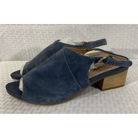 Softwalk Pomona Sandals Heels Womens 10 Blue Suede Leather Sling back - Picture 2 of 7